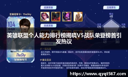 英雄联盟个人能力排行榜揭晓V5战队荣登榜首引发热议